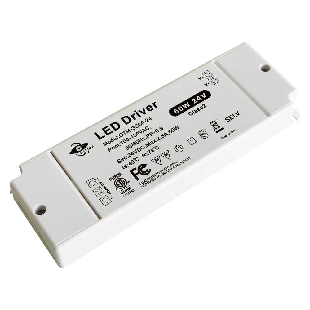 60W 12V/24V Flicker-free Constant Voltage LED Driver With Lever Terminal Block Easy Installation
