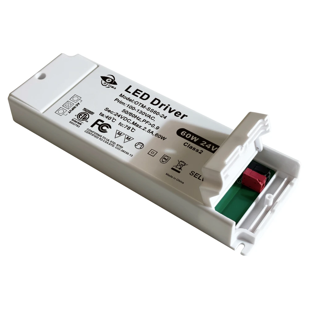 60W 12V/24V Flicker-free Constant Voltage LED Driver With Lever Terminal Block Easy Installation