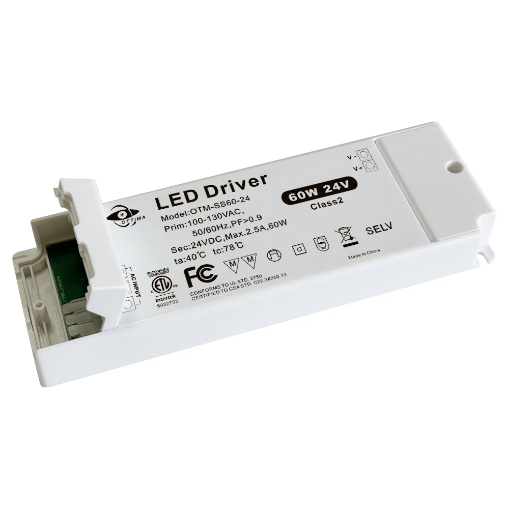 60W 12V/24V Flicker-free Constant Voltage LED Driver With Lever Terminal Block Easy Installation