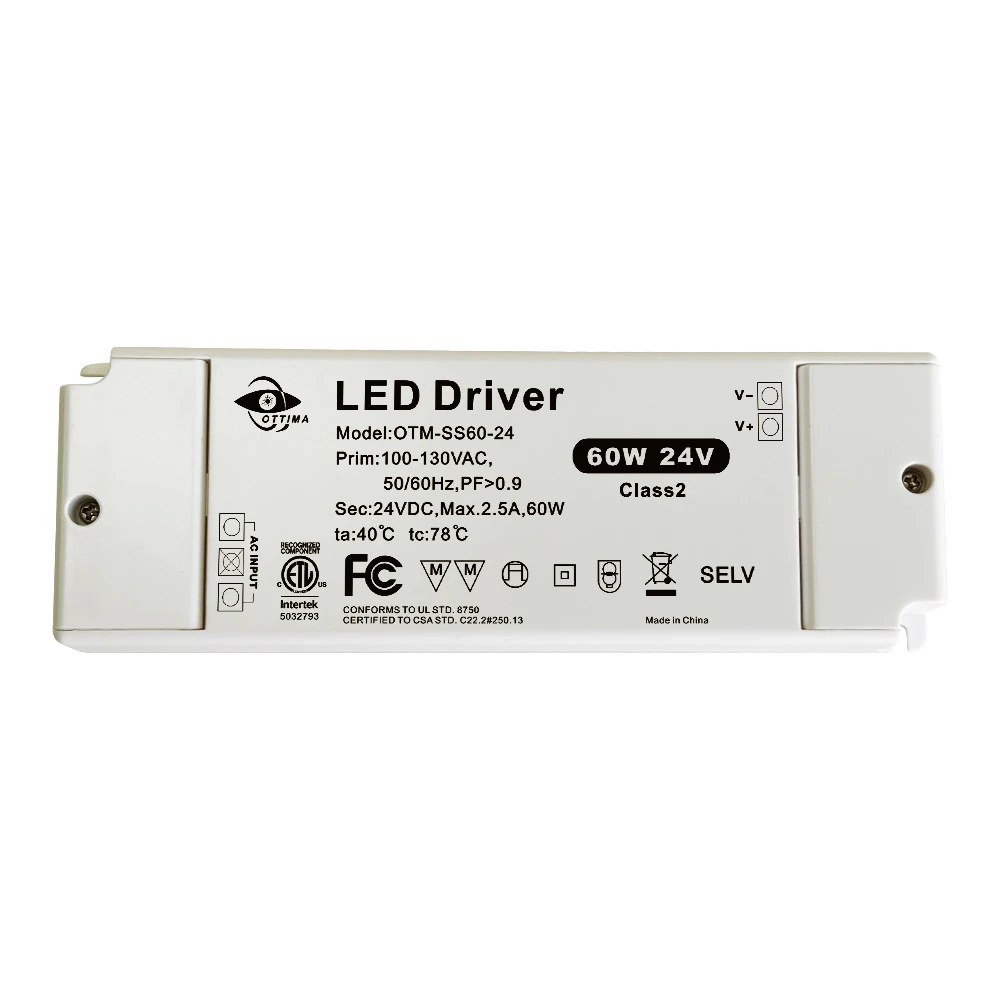 60W 12V/24V Flicker-free Constant Voltage LED Driver With Lever Terminal Block Easy Installation
